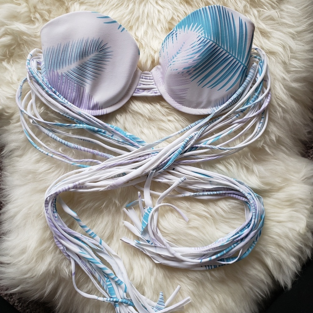 Aila Blue Fringe Swimsuit Bikini Molded Top
